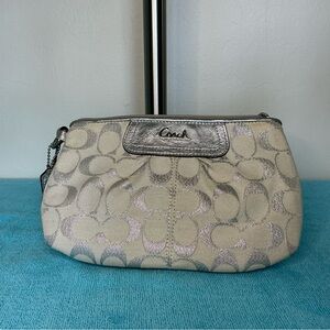 Coach Ashley Metallic Silver and Cream Wristlet